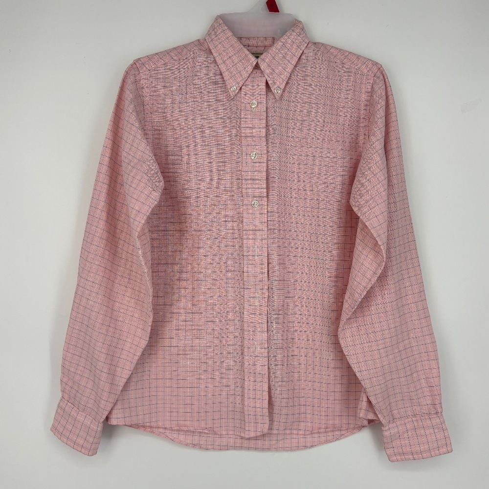 LL Bean Womens Size 10 Button Down Shirt Pink Blue White Check Cotton Poly LS